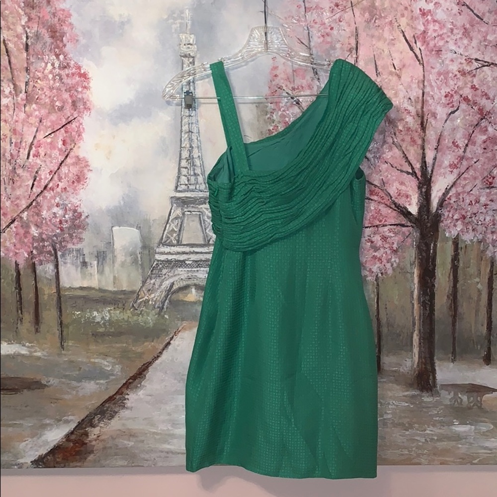 Anthropolog Frock By Tracy Reese Silk Jade Green One Shoulder Mini Dress Sz2 Euc View 3